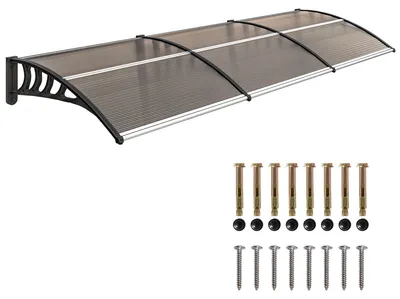 Produktbild von Vordach für Haustür/Fenster, wetterfest, Braun, Aluminium-Verbindungstangen/Polycarbonat, 303x96x27cm, Schwarz