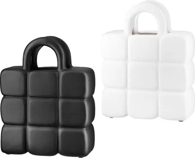 Zdjęcie produktu dla GILDE Vase, "Handtasche", Keramik, schwarz, weiß, 2 Stück wie abgebildet, L. 10 cm, B. 19 cm, H. 26 cm 60411