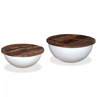 Produktbild von vidaXL 2-tlg. Couchtisch-Set Altholz Massiv Weiß Schalenform