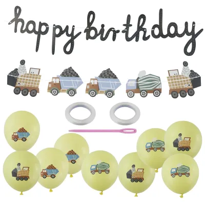 DIY Partykette Baustelle Happy Birthday 2m bunte Fahrzeuge