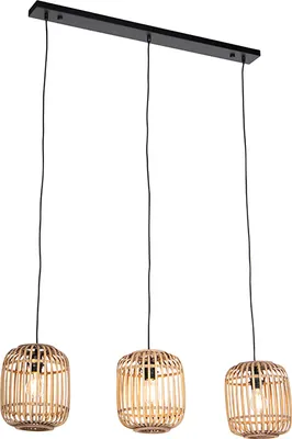 Produktbild von QAZQA - Landhaus I Vintage I Rustikal Rural Hängelampe I Pendellampe I Pendelleuchte Rattan 3-flammig-Licht - Manila I Wohnzimmer I Schlafzimmer - Zylinder I Länglich I Rund - LED geeignet E27