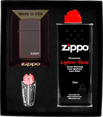 Obrázok produktu pre Sada zapaľovačov ZIPPO BLACK MATTE RED BORDER LOGO SLIM dar No1