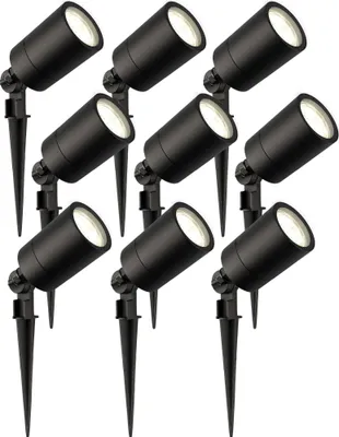 Produktbild von Ledvion - 9er Set, Gartenstrahler mit Erdspieß, IP65, 3W, GU10, 4000K, 220-240V, Neutralweiß, LED Strahler, Gartenbeleuchtung mit Strom, Mit GU10 Leuchtmittel, Dimmbar, Wasserdicht