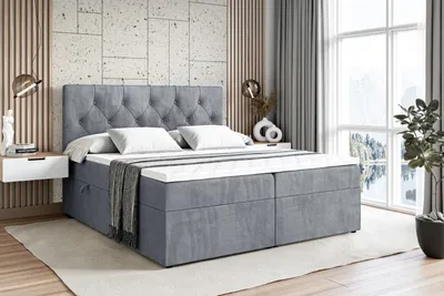 Produktbild von ALTDECOR Boxspringbett mit H4 Matratze und Topper - 140 x 200 cm - MIRAGE - Grau Samt - Polsterbett mit Bettkasten und Lattenrost, Bett mit Stauraum