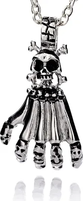 Produktbild von Edelstahl Hand Totenköpfe Anhänger Gotik Geschwärzt mit EdelstahlKette PYU016 - 55.0 Zentimeter