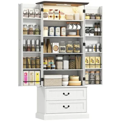 Produktbild von Küchenschränke – Hohes Küchen-Sideboard – Küchenaufbewahrungsschränke – Küchenschränke – Esszimmer-Sideboard – 76 x 39,5 x 183 cm – Weiß