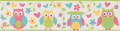 Produktbild von Rasch Vliesborte 459203 Kids & Teens eulen bunt 5 x 0,1667 m