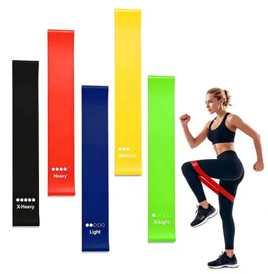 Produktbild von Fitnessbänder-Set mit 5 Stück – Widerstandsbänder mit 5 Widerstandsstufen für Muskelaufbau und Yoga