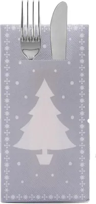 Produktbild von Sovie HOME Weihnachtsbesteckserviette White Tree in Silber aus Linclass® Airlaid 40 x 40 cm, 1/8 Falz, 12 Stück