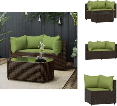 Immagine prodotto di vidaXL Set di 3 pezzi con cuscini in rattan marrone - Divani da giardino