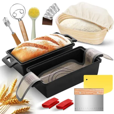 Produktbild von Brotbackform Gusseisen 2-in-1 Dutch Oven inkl. Gärkorb und Zubehör 22,86 x 12,7 cm