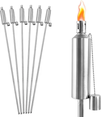 Obrázok produktu pre JOIEYOU 6 kusov záhradných horákov olejová lampa z nehrdzavejúcej ocele olej 330 ml so sklenenými vláknami a knôtmi olejové horáky záhradné horáky pre vonkajšie záhrady 115 cm vysoké