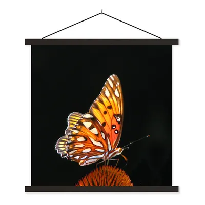 Produktbild von MuchoWow® Textilposter Schmetterling - Blumen - Insekt - Porträt - Schwarz - Orange 120x120 cm mit schwarzem Rahmen - Aufhängungsset