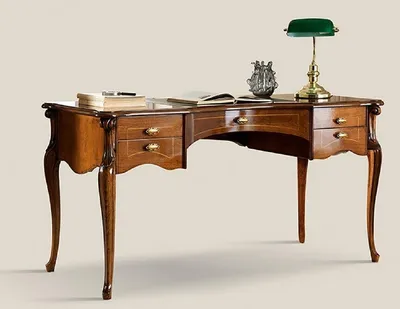 Produktbild von Casa Padrino Luxus Jugendstil Schreibtisch Braun / Gold / Grün - Mahagoni Bürotisch mit 5 Schubladen - Barock & Jugendstil Büromöbel - Italy