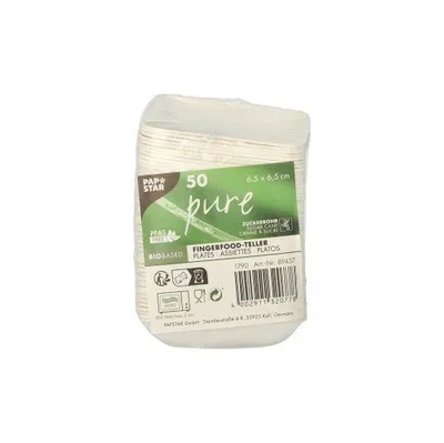Produktbild von 500 Fingerfood - Teller, Zuckerrohr "pure" eckig 6,5 cm x 6,5 cm weiss