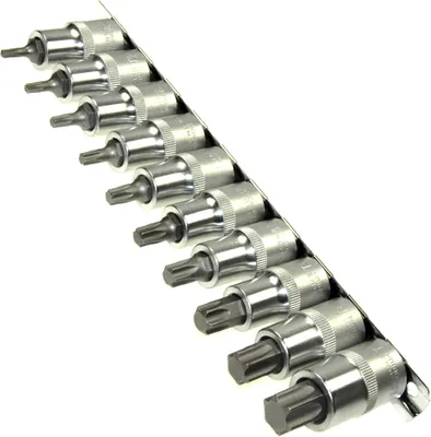 Produktbild von Steckschlüssel Stecknuss Satz TORX T-Profil Einsätze Nuss 10 tlg auf Steckleiste