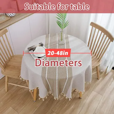 Produktbild von Tischdecke mit Quaste, Tischdecke aus Baumwollleinen für Küche und Esszimmer, knitterfreie Tischdecken (Kaffee, 152,4 cm rund)