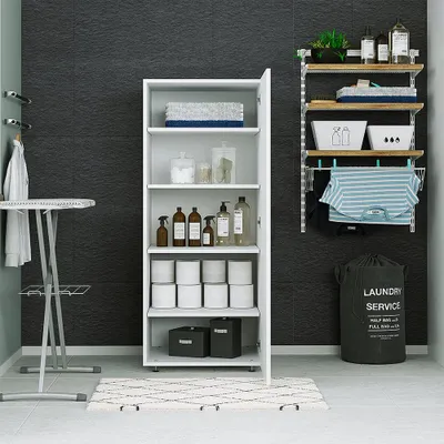 Immagine prodotto di Armadio alto Roomart, larghezza 60 cm, dimensioni: 145x60x67 cm, bianco, nero, rovere, armadio da bagno, armadio multiuso