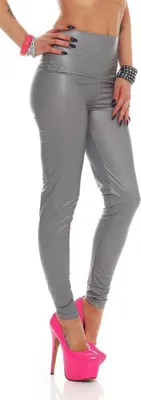 Produktbild von Damen Leggings Hohe Taille Wet-Look Glanz; Grau 3XL/46