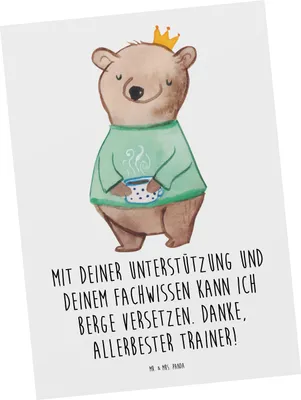 Produktbild von Mr. & Mrs. Panda Grußkarte Bester Trainer - Weiß - Geschenk, Postkarten, Wertschätzung, Danke, geliebter Mensch, Aufmerksamkeit, liebevoll, Motivationsspruch, Fotokarte