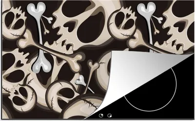 Produktbild von KitchenYeah© Herdabdeckplatte Totenkopf - Halloween - Muster , 91x52cm, Küche Deko, Glaskeramikkochfeld Herdabdeckung, Abdeckplatte fùr Kochfeld