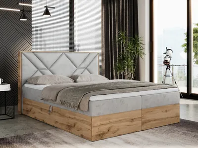 Produktbild von Boxspringbett 120x200 mit Bettkasten, Polsterbett 120x200 mit Matratze H3, Boxspringbett 120x200 mit Kopfteil, Boxspringbett mit Massivholz - Gunar - Hellgrau Velvet - H3
