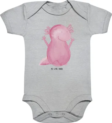 Produktbild von Mr. & Mrs. Panda Strampler Axolotl Hurra 3. - 6. Monat - Heather Grey - Geschenk, babyanzug, Freude, Babystrampler, Motivation, body baumwolle, babykleidung, Lurch, Baby