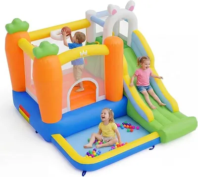 Imagen del producto de Castillo hinchable Silecomplaza con tobogán, zona de saltos, aro de baloncesto, pared de escalada, piscina de bolas y 50 bolas. Castillo hinchable para niños, apto para interiores y exteriores, con dimensiones de 280 x 245 x 193 cm