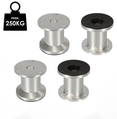 Obrázok produktu pre Nohy stola – nastaviteľné nohy stola 60 mm – sada 4 ks – hliník – strieborná farba