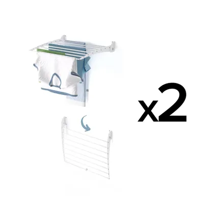 Obrázek produktu pro 2x skládací kůň na prádlo k montáži na stěnu, sušák na prádlo pro malé prostory - Foxydry Fold Down 60 cm bílý