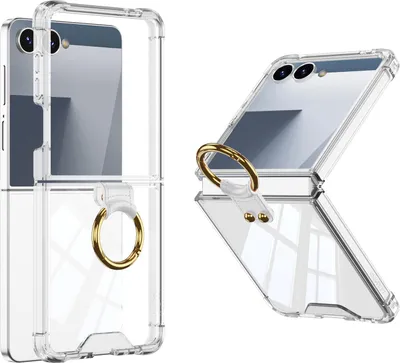 Immagine prodotto di Custodia per Samsung Galaxy Z Flip 7, Custodia trasparente antiurto con protezione dello schermo e anello Trasparente