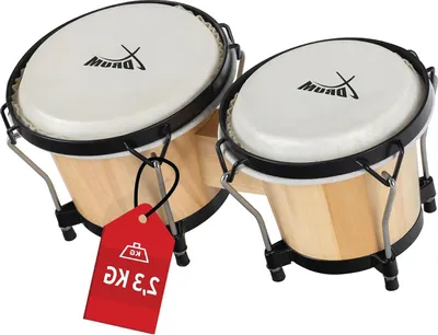 Productafbeelding van Bongo trommels - Handtrommels percussie - Muziek maken - Stembare natuurvellen - 6 en 7 inch - Wijnrood