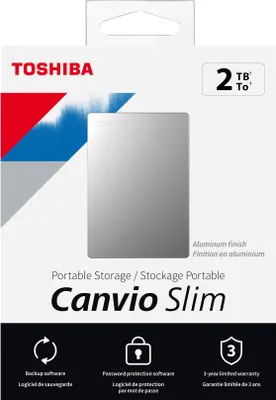 Obrázek produktu pro Toshiba Canvio Slim, 2 TB, 2.5", 3.2 Gen 1 (3.1 Gen 1), Stříbrná