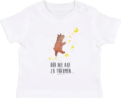Produktbild von Mr. & Mrs. Panda Organic Baby Shirt Bär Träume 12. - 18. Monat - Weiß - Geschenk, Traumdeutung, Baumwollshirt, Traum, Träumen, Jerseyshirt, Babyshirt, Teddy, Öko T-Shirt