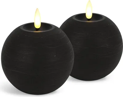 Immagine prodotto di Candela a sfera a LED - Ø 12,5 cm - effetto fiamma - nero - set di 2