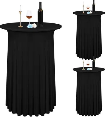 Productafbeelding van Ibenzoa® Zwarte stretch tafelhoezen voor ronde statafels, diameter 60-65 cm – set van 2, 10% Elasthan/90% polyester, kreukvrij en vlekbestendig