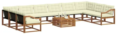 Produktbild von vidaXL Outdoor-Sofagarnitur mit Kissen 11 pcs Natur und Creme