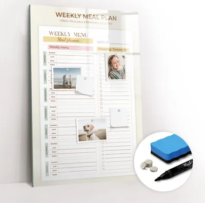 Produktbild von Magnetische Wandtafel - Schwarzer Marker + Schwamm + Magnete - 60 x 90 cm - Essensplaner