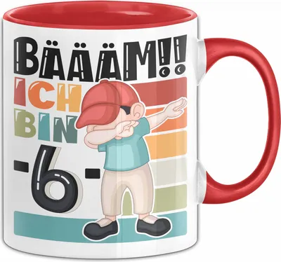 Produktbild von 6. Geburtstag Geschenk Tasse Becher Jungen Geburtstagsgeschenk Sohn Bäääm Ich Bin 6 (Rot)
