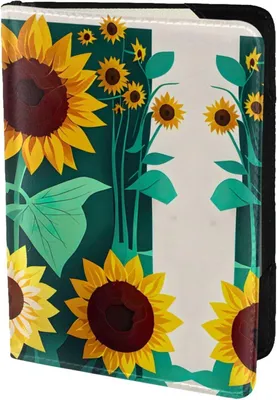 Immagine prodotto di Custodia per passaporto con motivo di girasoli, in pelle di mucca, adatta sia per uomo che per donna. Accessorio per documenti di viaggio, colore nero, taglia unica