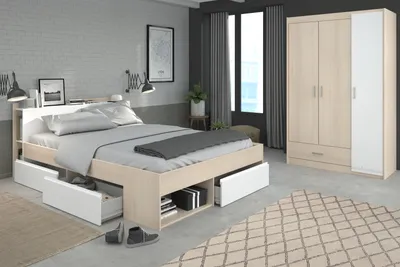 Produktbild von Jugendzimmer-Set >Most 72< Stauraumbett, Kleiderschrank, in Akazie Nachbildung / Weiß