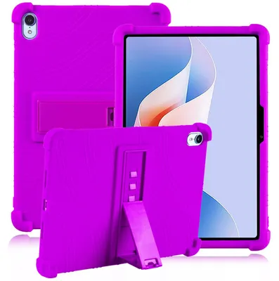 Image de Étui de protection pour tablette Huawei MatePad Air 2023, en silicone souple résistant aux chocs, avec support intégré, de couleur violette