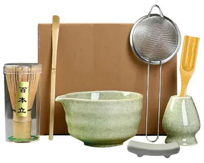 Produktbild von Matcha Tee Set 7-teilig mit Besen, Schale mit Ausguss, Halter und Löffel