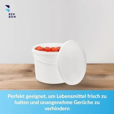 Produktbild von BenBow Eimer mit Deckel 10L x1 Weiß - lebensmittelecht, stabil, luftdicht, auslaufsicher, geruchsneutral - Plastikeimer mit Henkel - leer