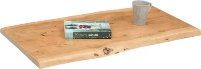 Produktbild von Holzplatte 60x40 cm Tonia, Tischplatte aus Akazienholz massiv + eichefarben, Baumkanten-Platte für Heimwerker, geeignet für Arbeitsplatten, Tische & Fensterbretter