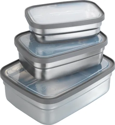 Produktbild von Wenko Lebensmittelbehälter Edelstahl Set, 6-teilig (2x 330ml/13.5x9.5x4cm, 2x 600ml/15.5x11.5x5cm, 2x 1200ml/19x14.5x6cm), luftdicht, geruchsdicht, säureresistent, stapelbar, mit transparentem Blumendesign-Deckel, spülmaschinen-, gefrier-, mikrowellen- & kühlschrankgeeignet