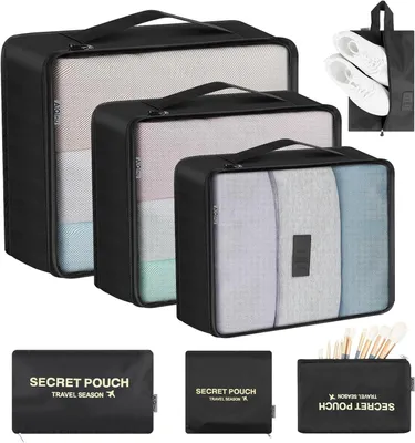 Produktbild von Koffer Organizer Set 7-teilig, Wasserdichte Packwürfel für Kleidung, Schuhe, Unterwäsche, für Reisen