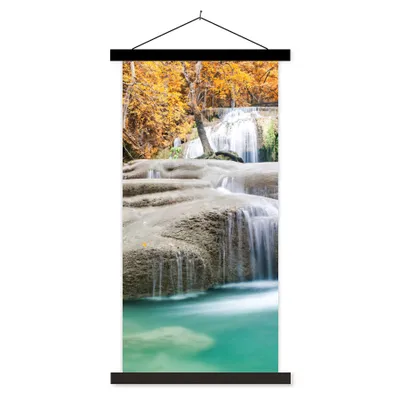 Produktbild von MuchoWow® Textilposter Wald - Wasserfall - Herbst 40x80 cm mit schwarzem Rahmen - Wandemalerei