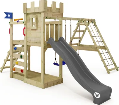 Image de WICKEY Tour de jeux GateFlyer avec annexe à grimper, double balançoire et toboggan - anthracite