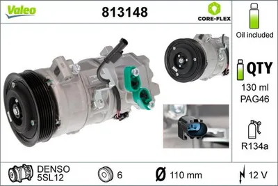 Produktbild von VALEO 813148 5SL12 Klimaanlage Klimakompressor PAG 46 R134a für BMW 3 Touring (E91) 3 Limousine (E90) 1 Schrägheck (E87) X1 (E84) 3 Coupe (E92)